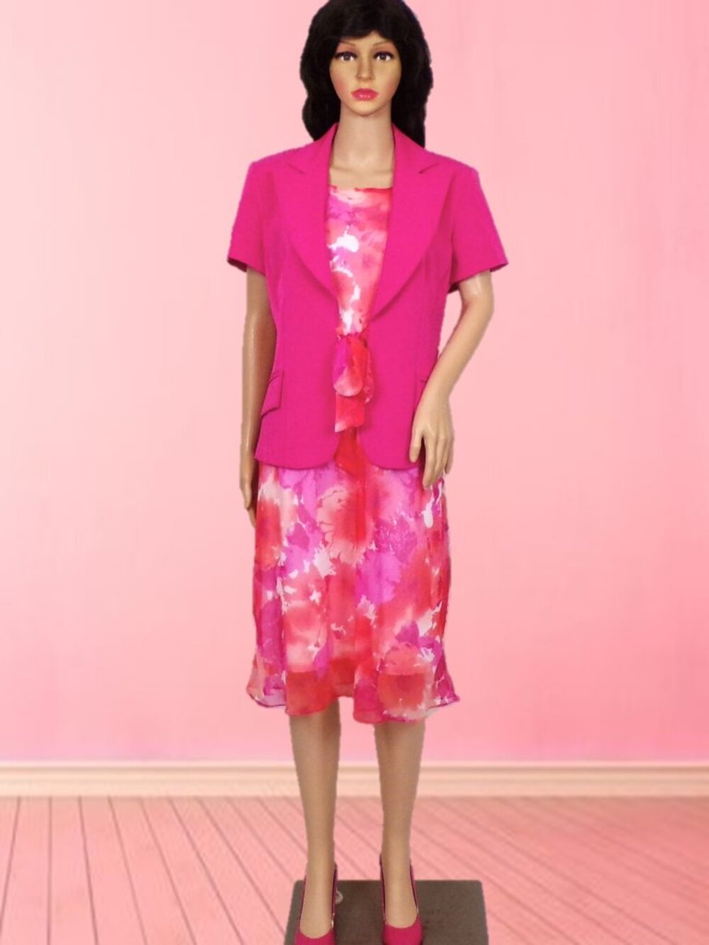 GIORGIO FIORLINI COLLECTION size 10 pink/orange/white 2-piece suit jacket/dress